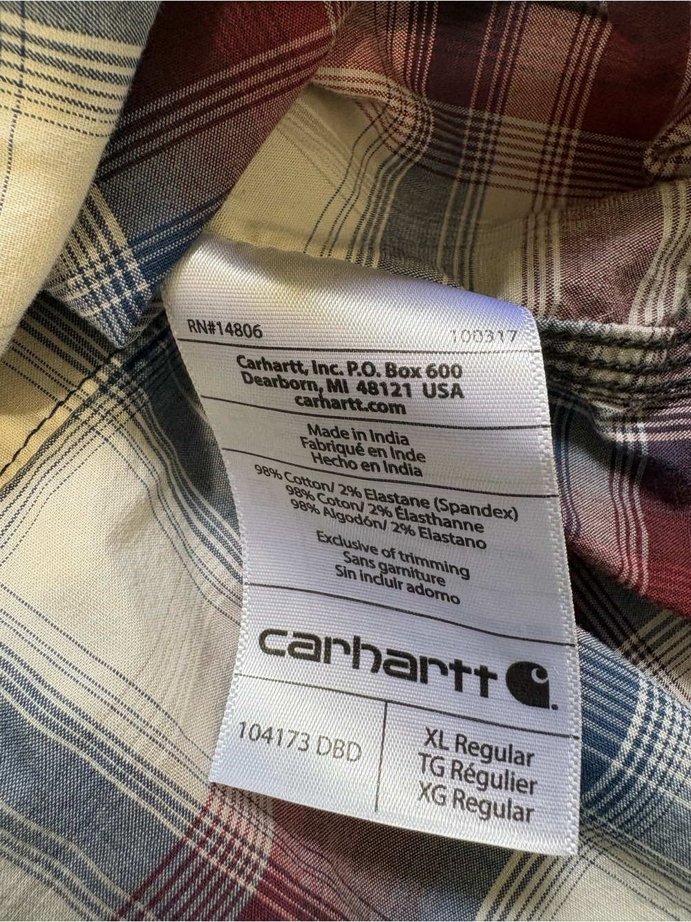 Carhartt Plaid Work Shirt Mens XL Short Sleeve Button Up Red Blue - Picture 5 of 9